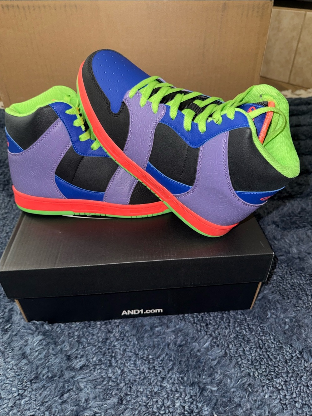 And1 Men’s High-Top Sneakers in Purple, Blue, Black & Neon Green